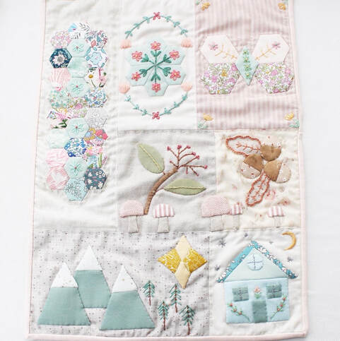 epp, applique, embroidery mini quilt