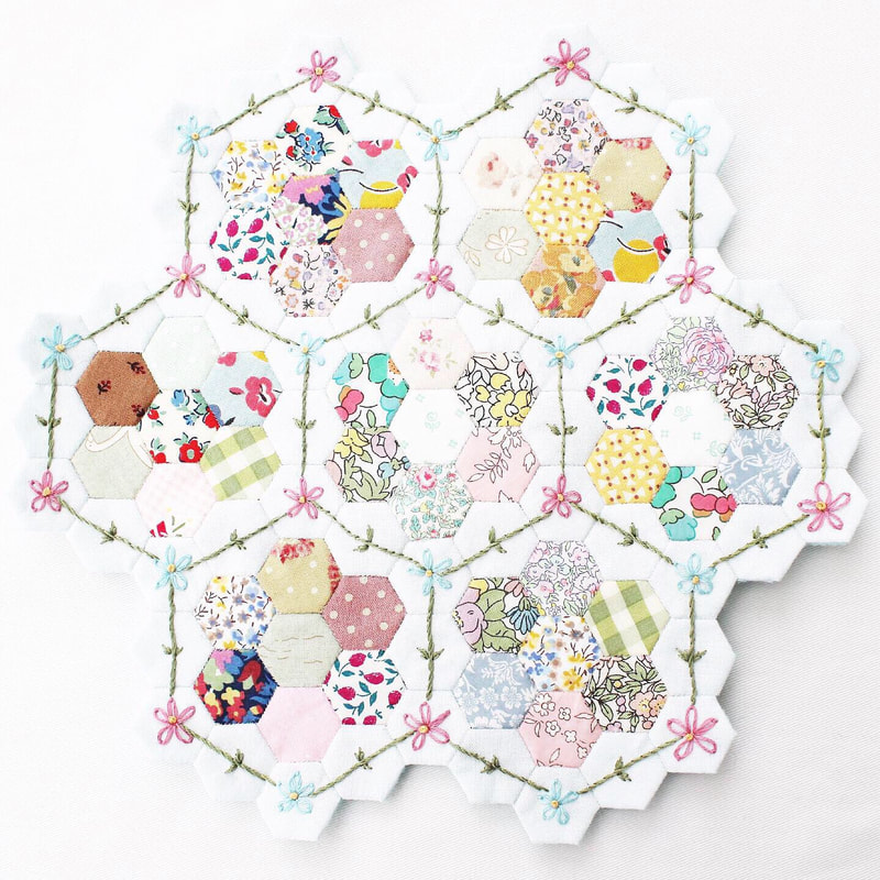 free English paper piecing pattern hexagons embroidery 
