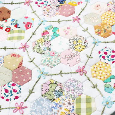 English paper piecing hexagons and embroidery